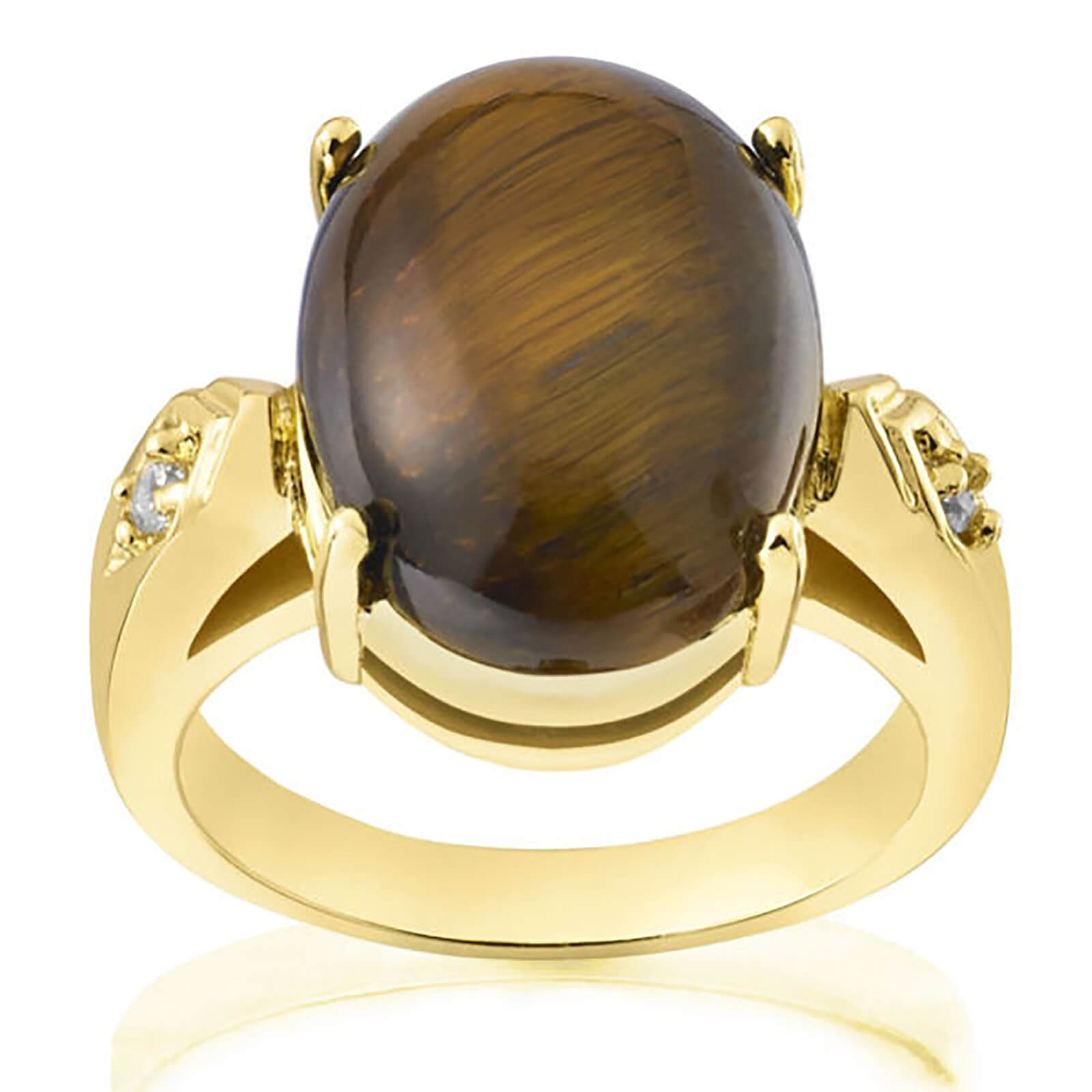 Gold Plated Genuine Oval Tiger Eye Ring - P