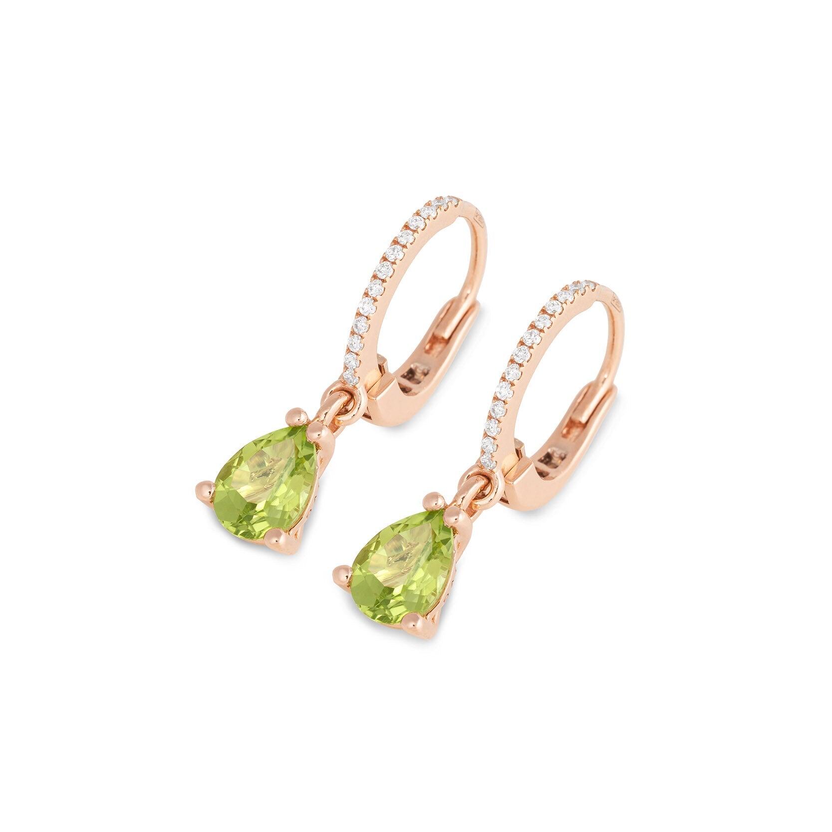 Ponte Vecchio Iris 18ct Rose Gold Peridot Diamond Hoop Drop Earrings