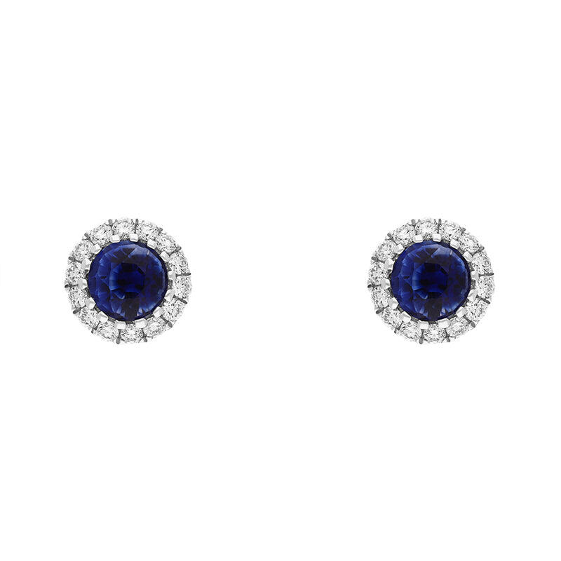 18ct White Gold Sapphire Diamond Round Cluster Stud Earrings