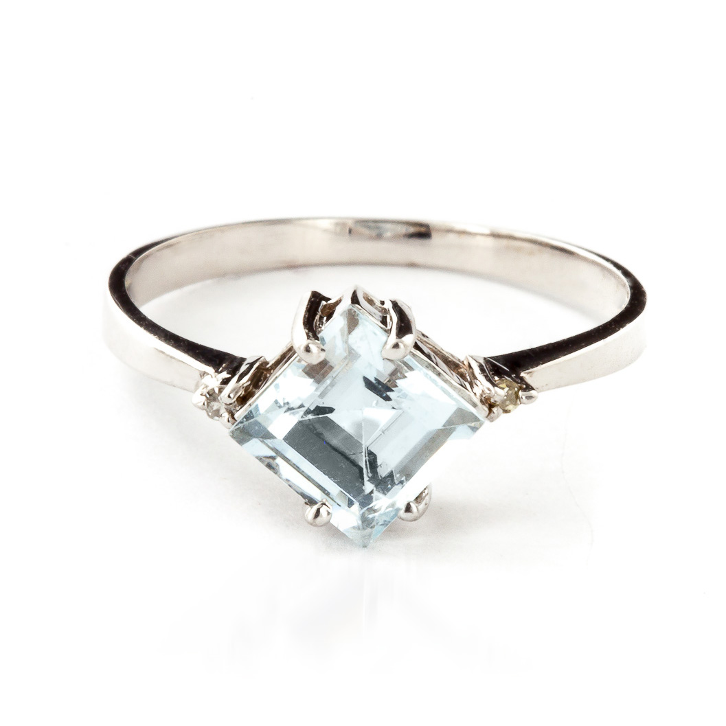 Aquamarine & Diamond Princess Ring in Sterling Silver