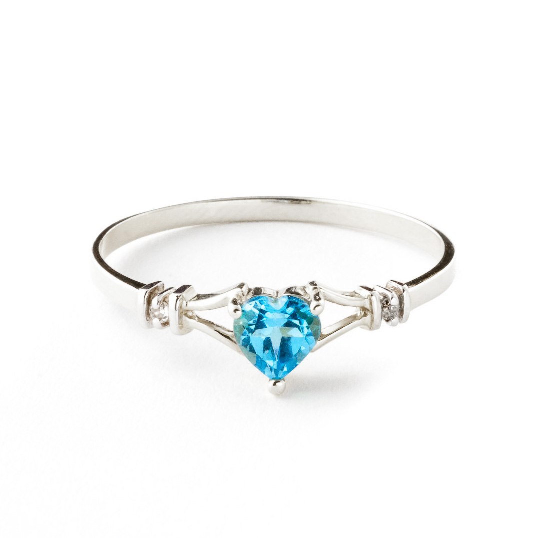 Blue Topaz & Diamond Heart Ring in 18ct White Gold