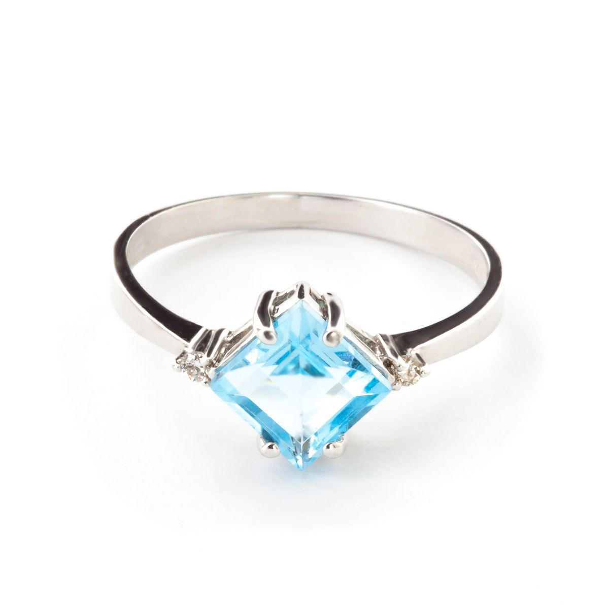 Blue Topaz & Diamond Princess Ring in 18ct White Gold
