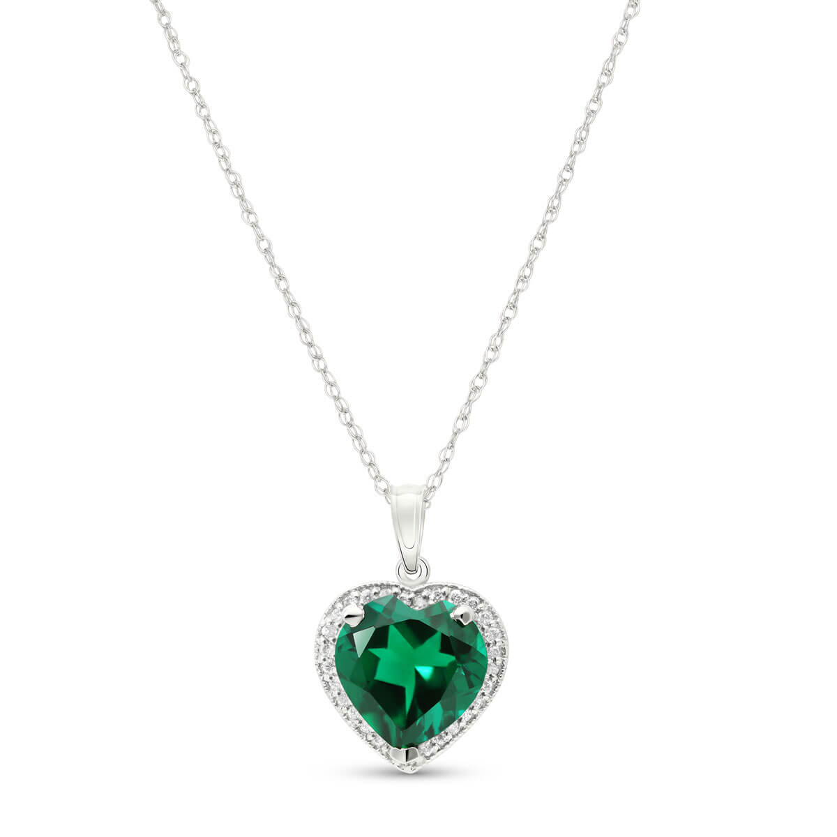 Lab Grown Emerald & Diamond Halo Pendant Necklace 2.89 ctw in 9ct White Gold
