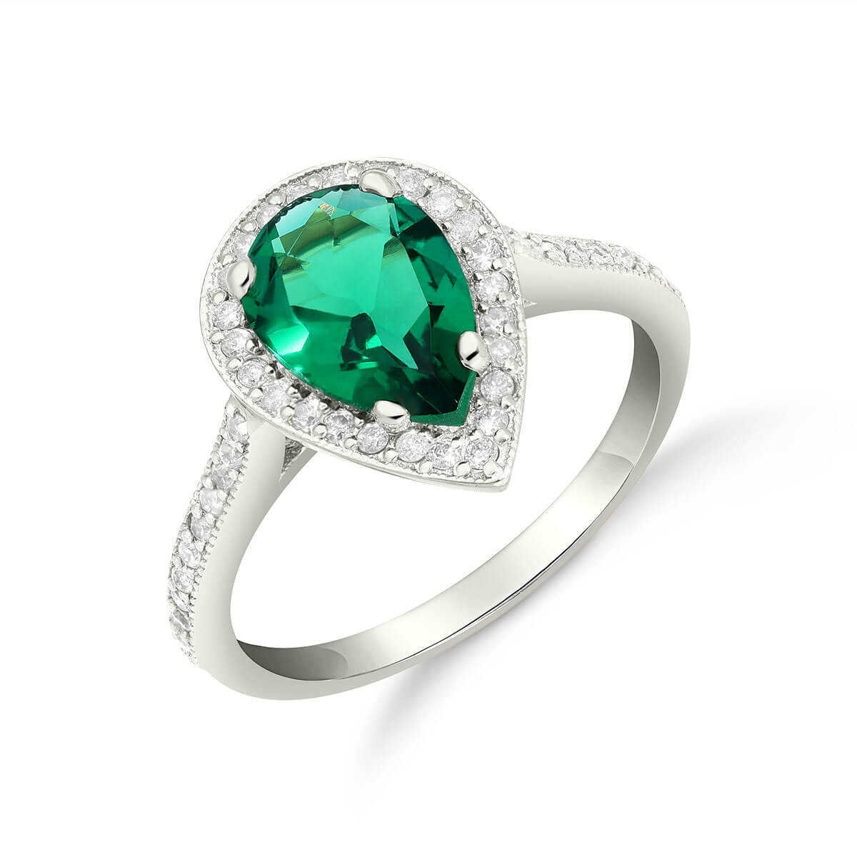Lab Grown Emerald & Diamond Halo Ring 1.69 ctw in 18ct White Gold