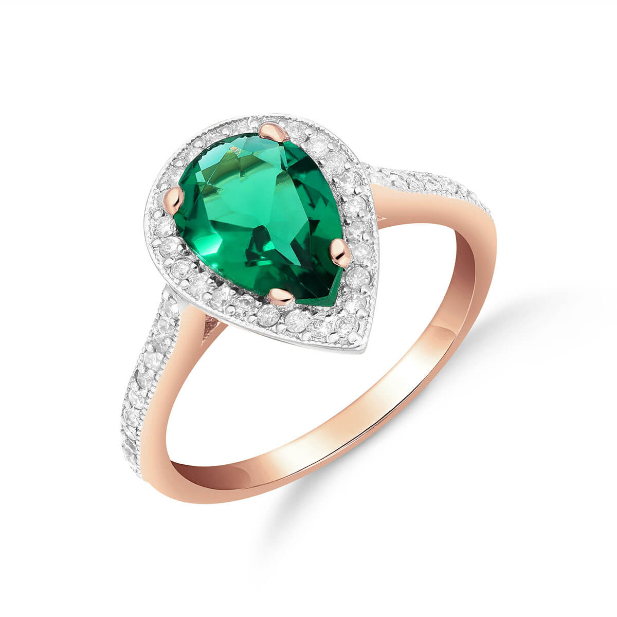 Lab Grown Emerald & Diamond Halo Ring 1.69 ctw in 9ct Rose Gold