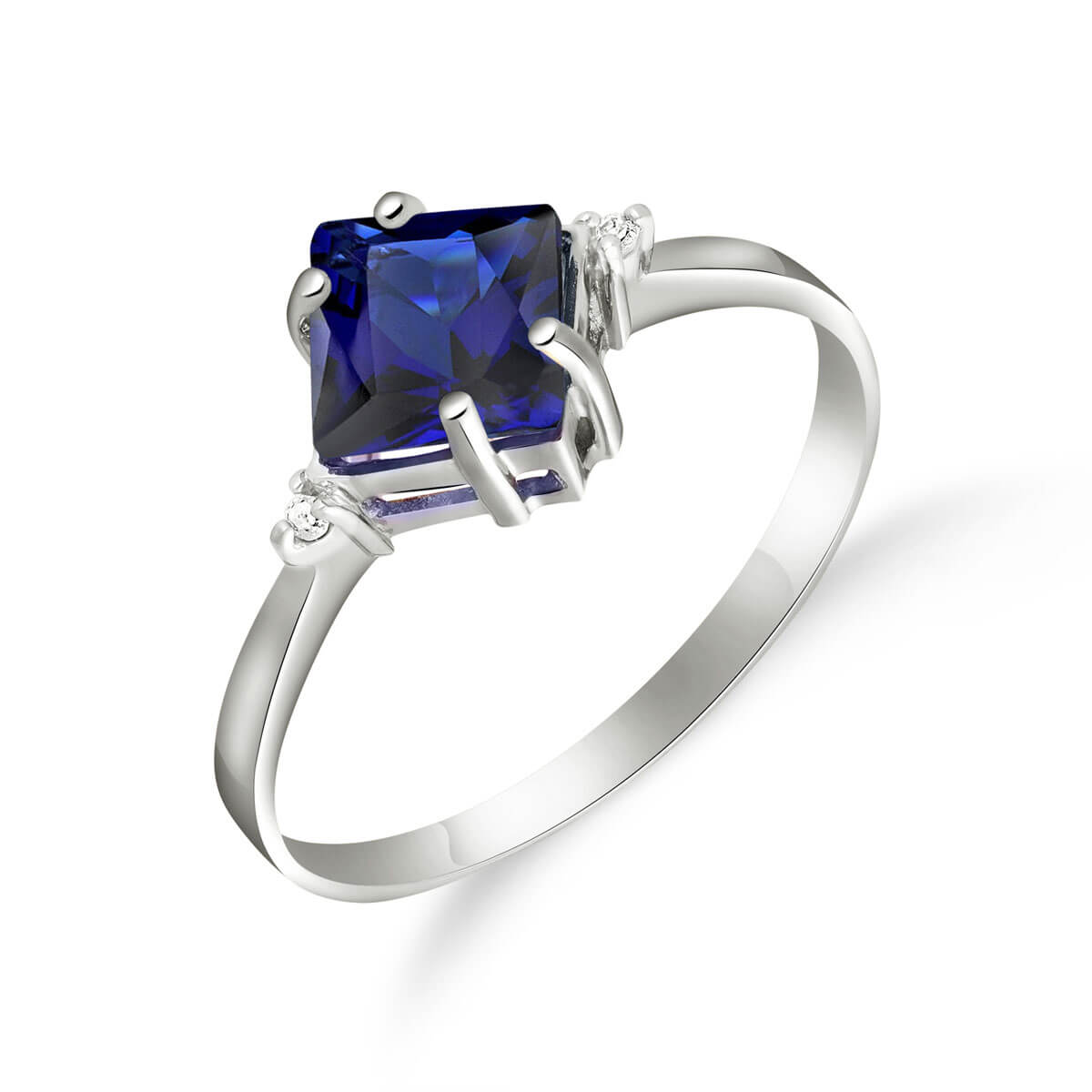 Sapphire & Diamond Princess Ring in Sterling Silver