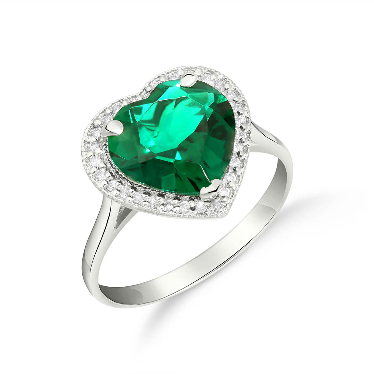 Lab Grown Emerald & Diamond Halo Ring 2.89 ctw in 18ct White Gold