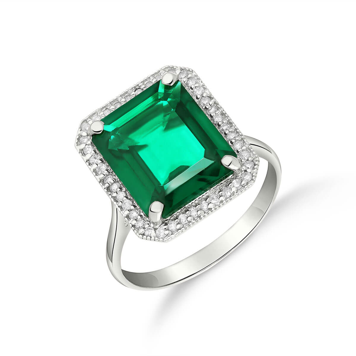 Lab Grown Emerald & Diamond Halo Ring 4.7 ctw in 18ct White Gold