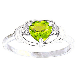 Peridot & Diamond Halo Heart Ring in 18ct White Gold