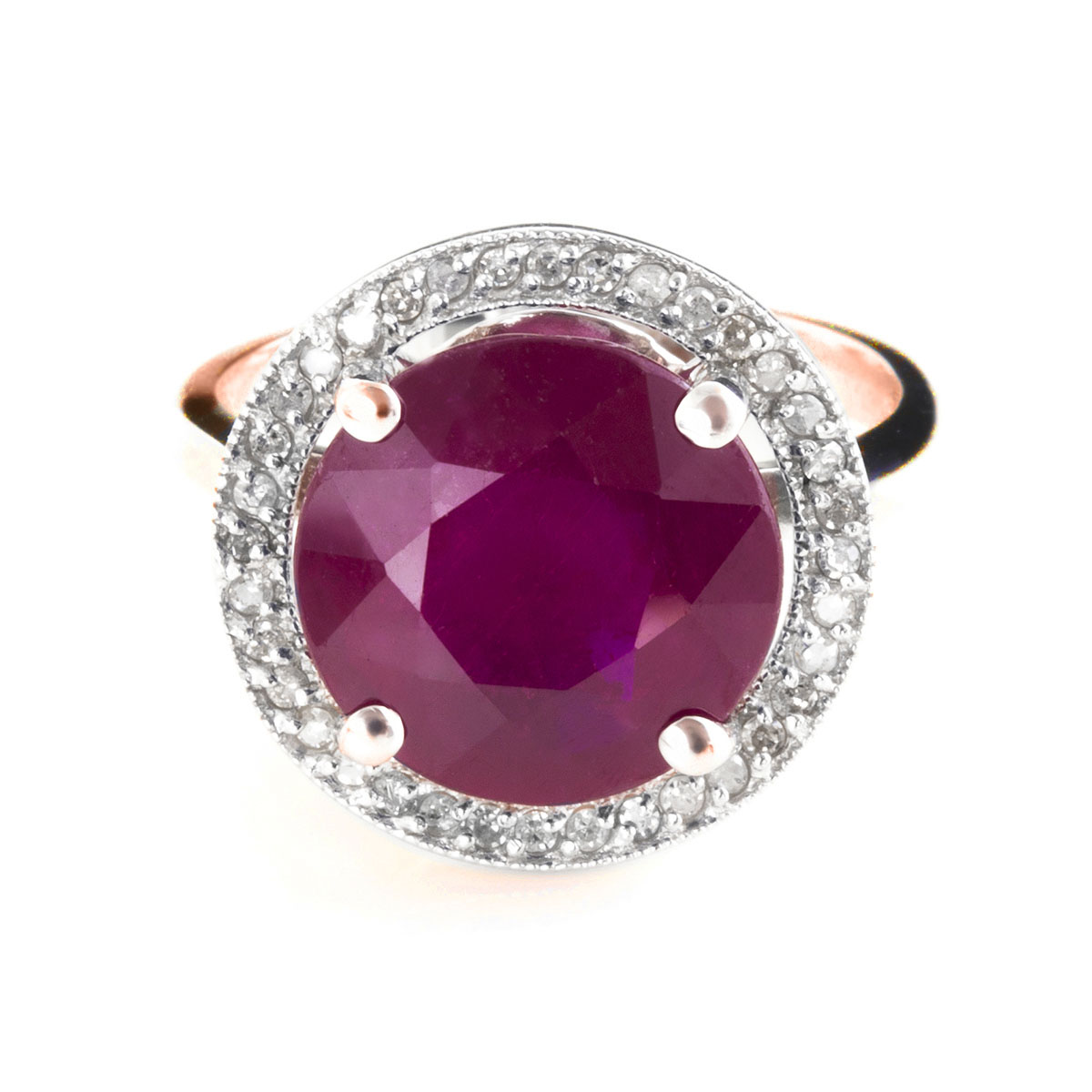Ruby & Diamond Halo Ring in 18ct Rose Gold