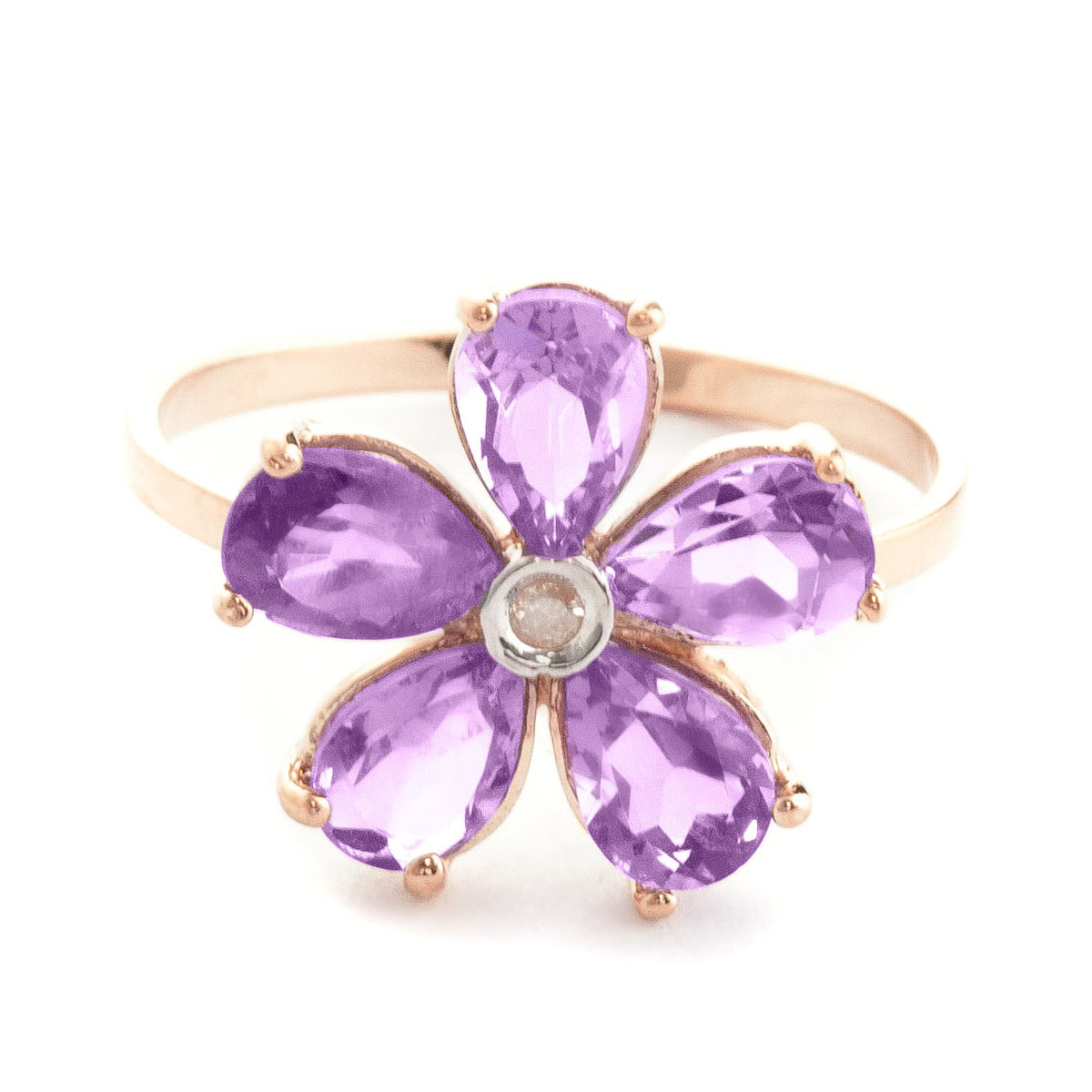 Amethyst & Diamond Five Petal Ring in 18ct Rose Gold