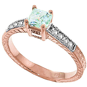 Aquamarine & Diamond Shoulder Set Ring in 18ct Rose Gold