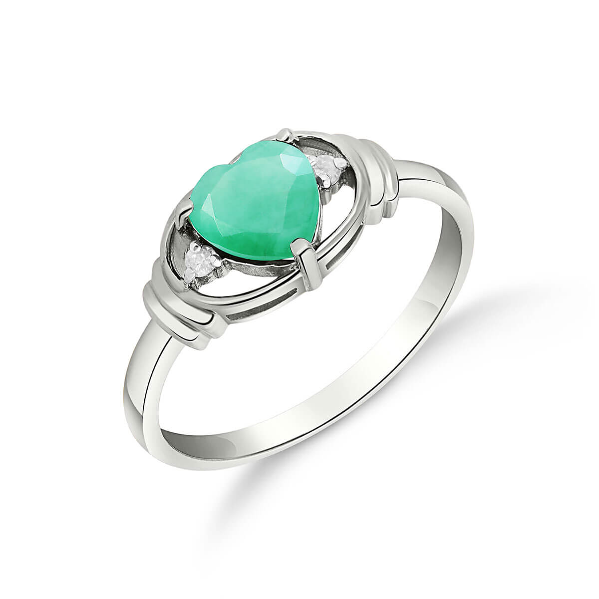 Emerald & Diamond Halo Heart Ring in 18ct White Gold