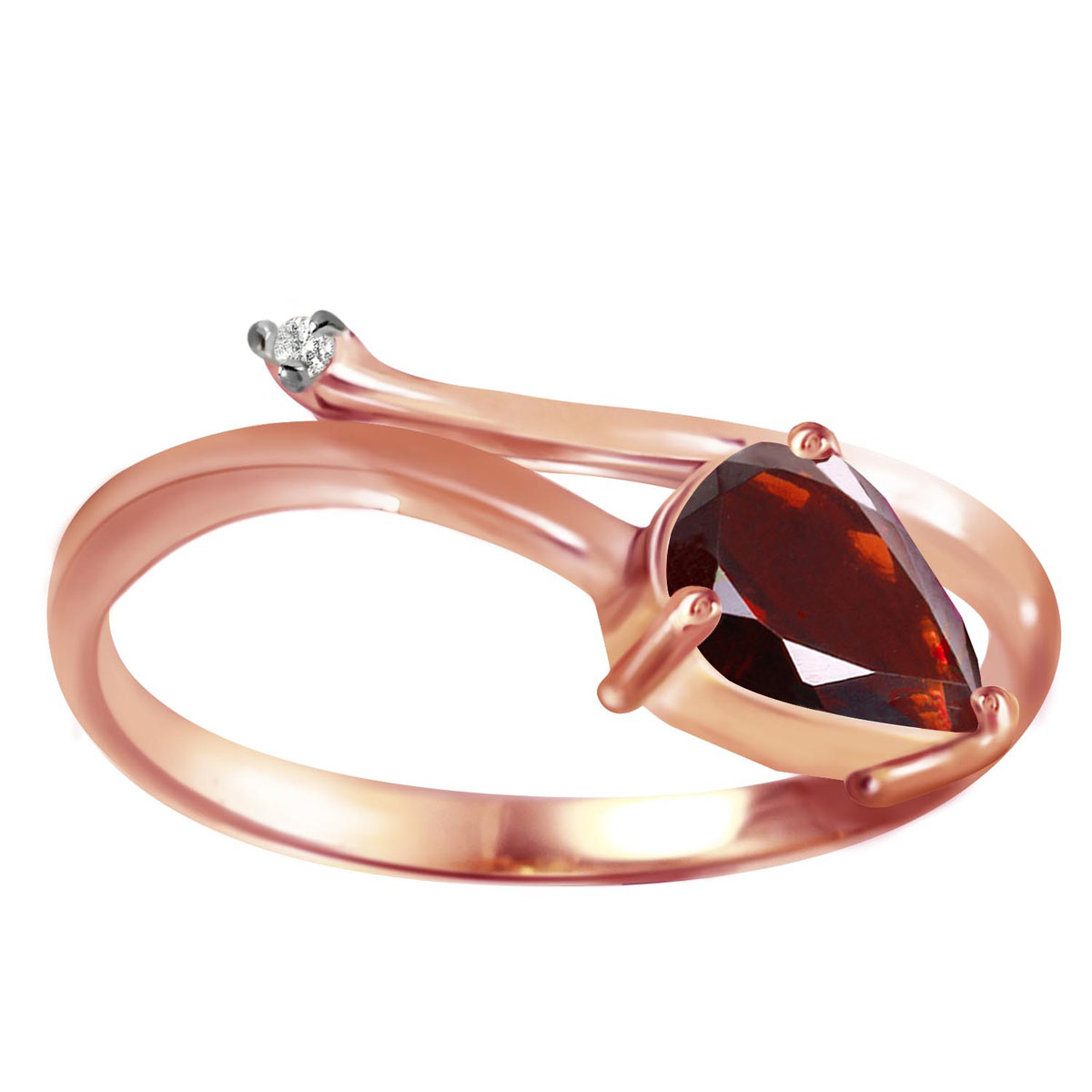 Garnet & Diamond Top & Tail Ring in 18ct Rose Gold