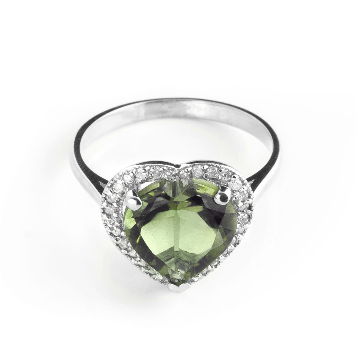Green Amethyst Halo Ring 3.24 ctw in 18ct White Gold