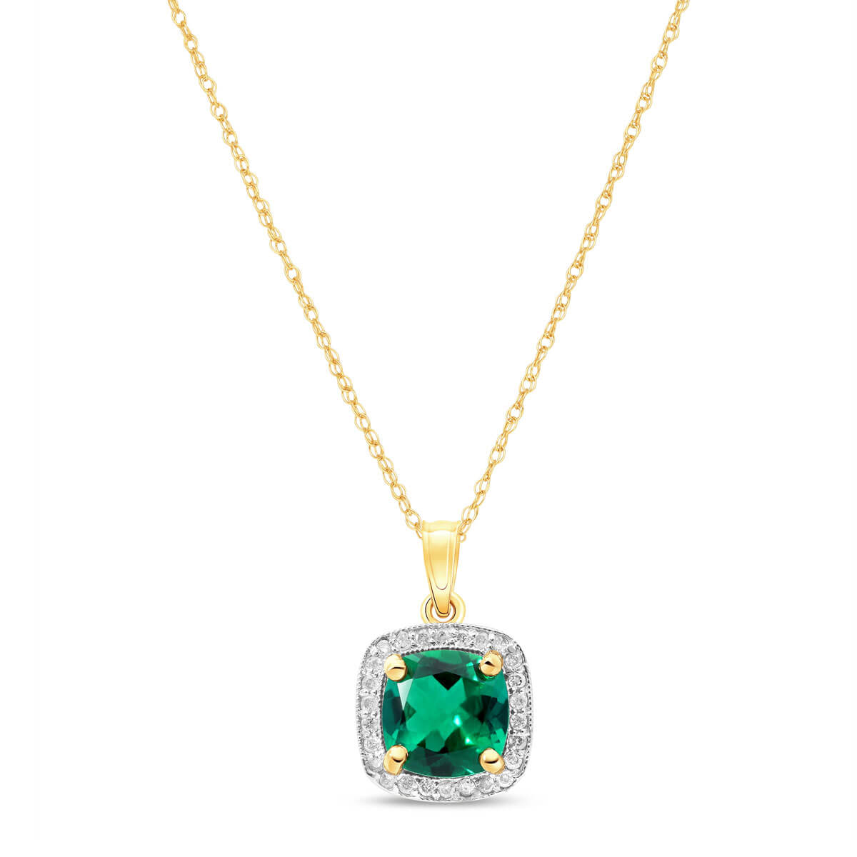 Lab Grown Emerald & Diamond Halo Pendant Necklace 1.74 ctw in 9ct Gold
