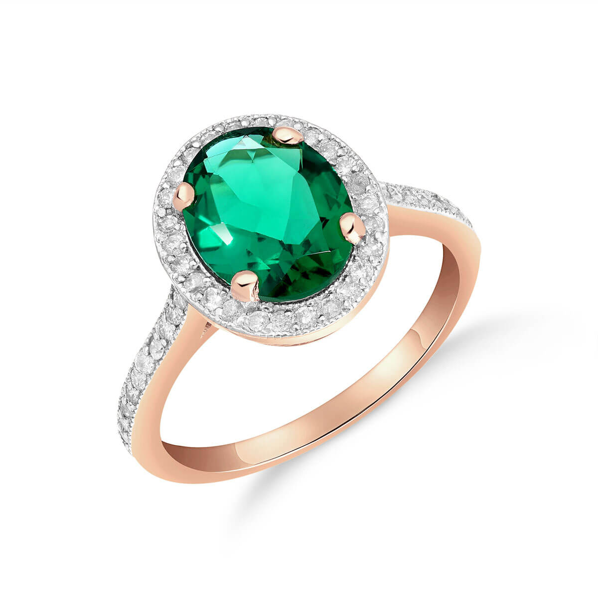 Lab Grown Emerald & Diamond Halo Ring 2.15 ctw in 9ct Rose Gold