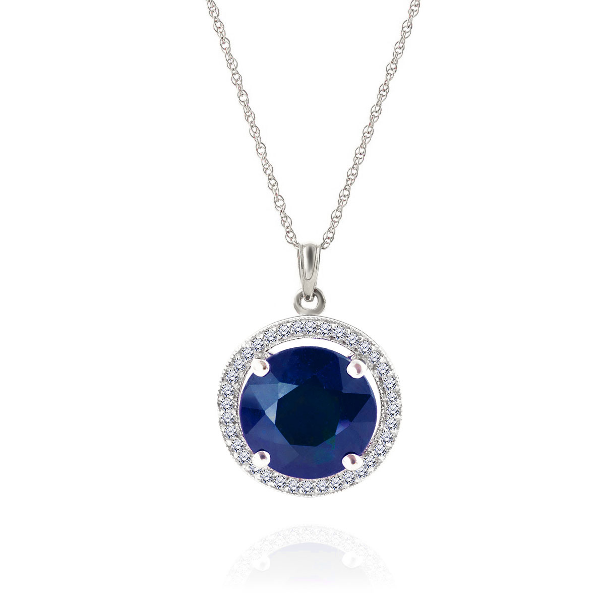 Sapphire & Diamond Halo Pendant Necklace in 9ct White Gold