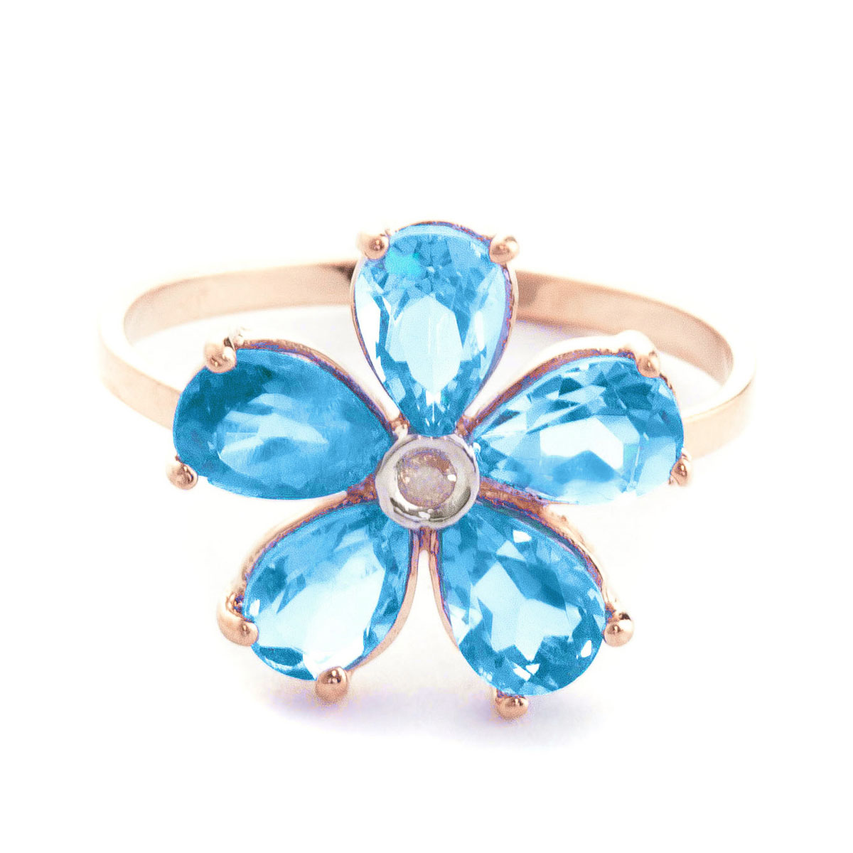 Blue Topaz & Diamond Five Petal Ring in 18ct Rose Gold