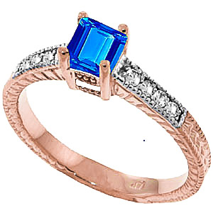 Blue Topaz & Diamond Shoulder Set Ring in 18ct Rose Gold
