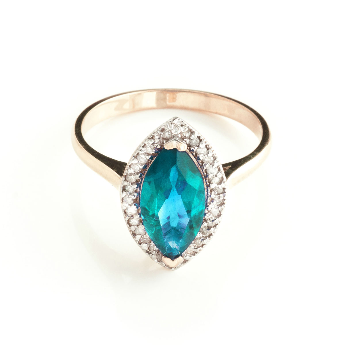 Blue Topaz Halo Ring 2.4 ctw in 18ct Rose Gold