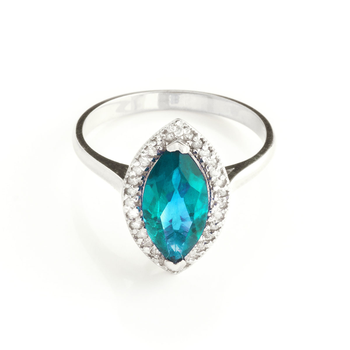 Blue Topaz Halo Ring 2.4 ctw in 18ct White Gold