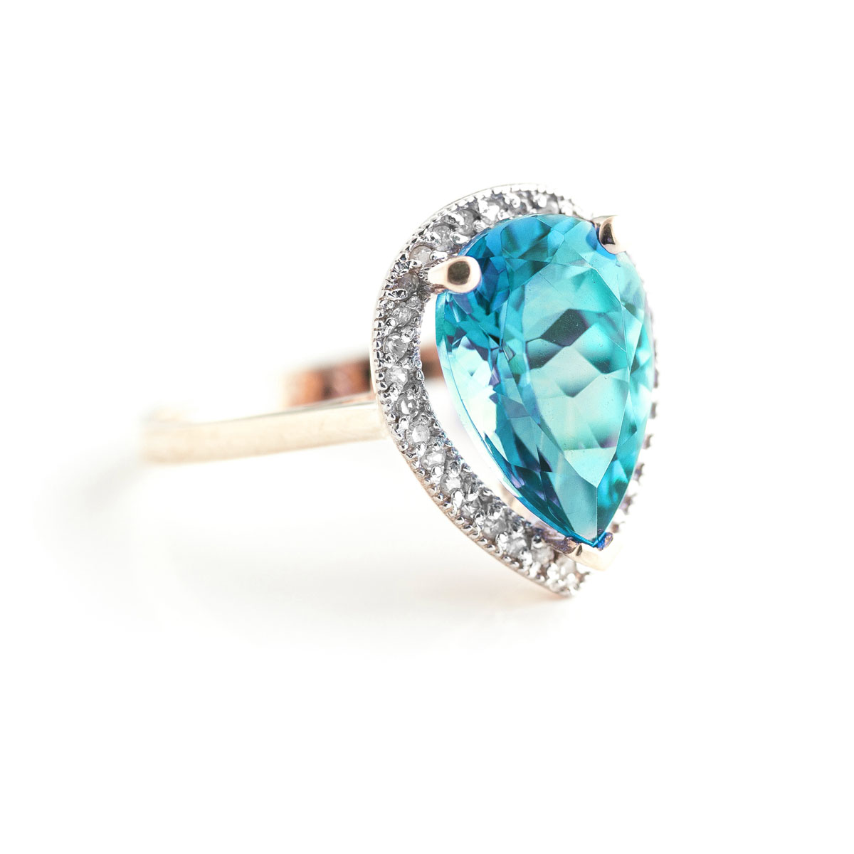 Blue Topaz Halo Ring 4.66 ctw in 18ct Rose Gold