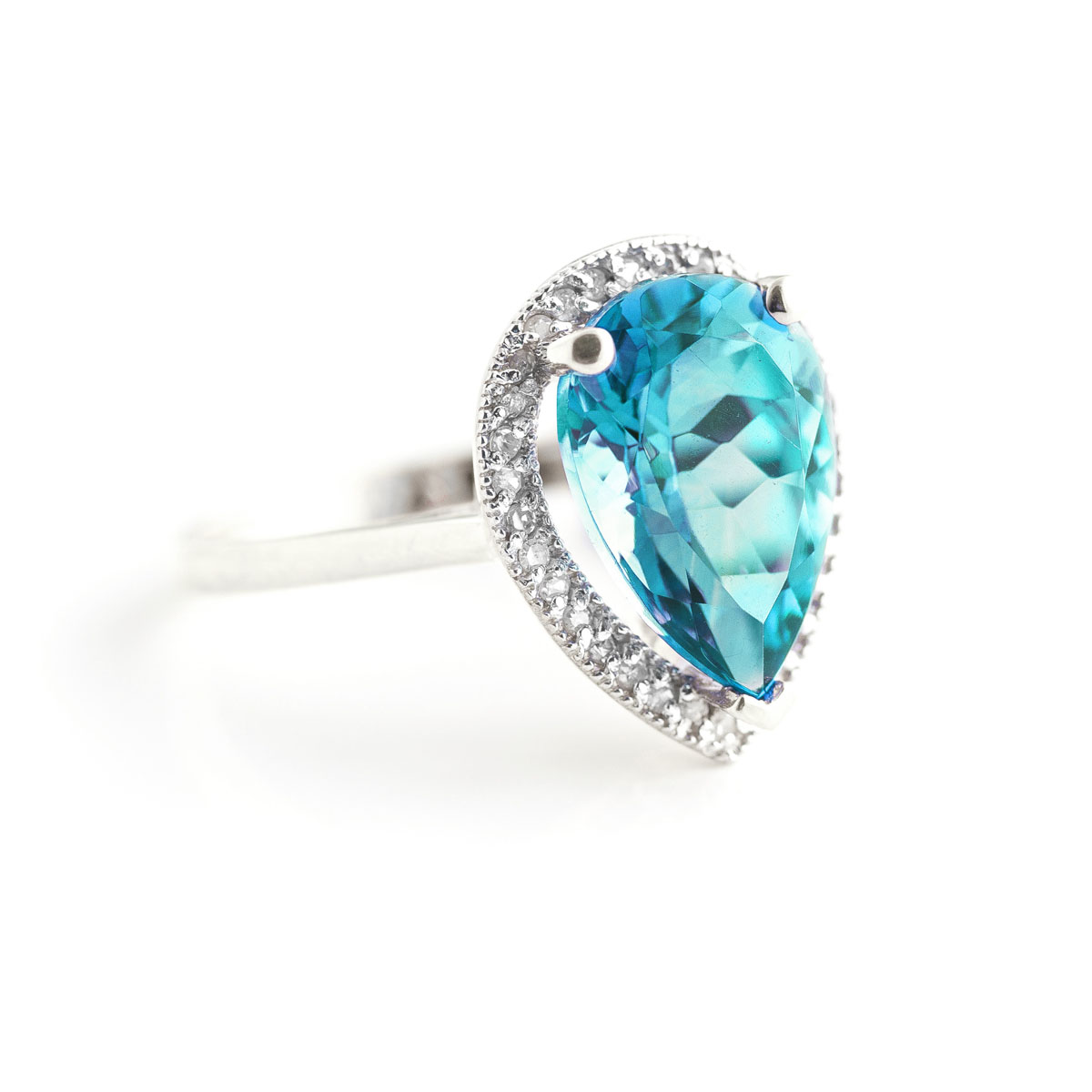 Blue Topaz Halo Ring 4.66 ctw in 18ct White Gold