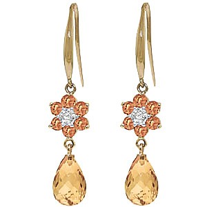 Citrine & Diamond Daisy Chain Drop Earrings in 9ct Gold