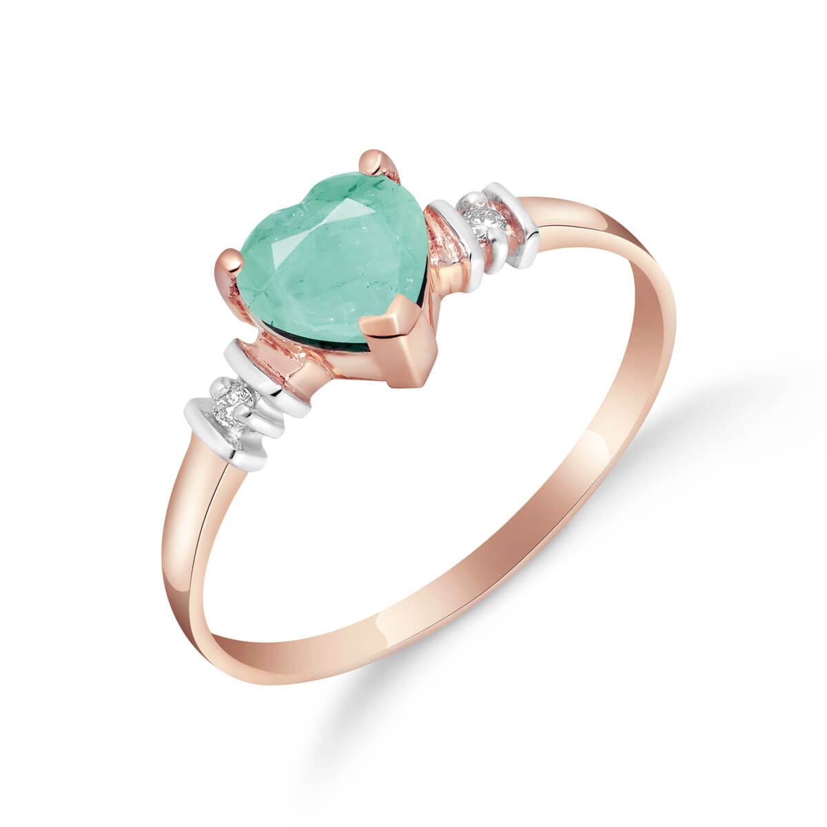 Emerald & Diamond Heart Ring in 9ct Rose Gold