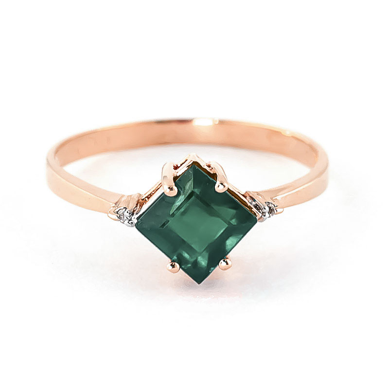 Emerald & Diamond Princess Ring in 18ct Rose Gold