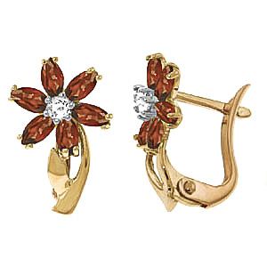 Garnet & Diamond Flower Petal Stud Earrings in 9ct Gold