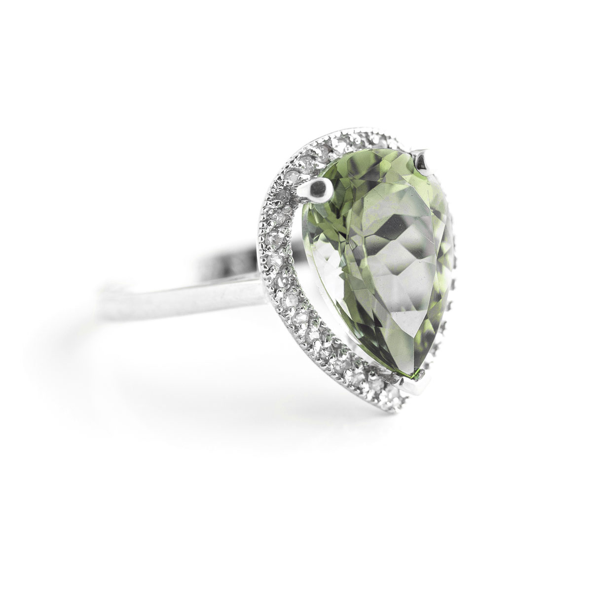 Green Amethyst Halo Ring 3.41 ctw in 18ct White Gold