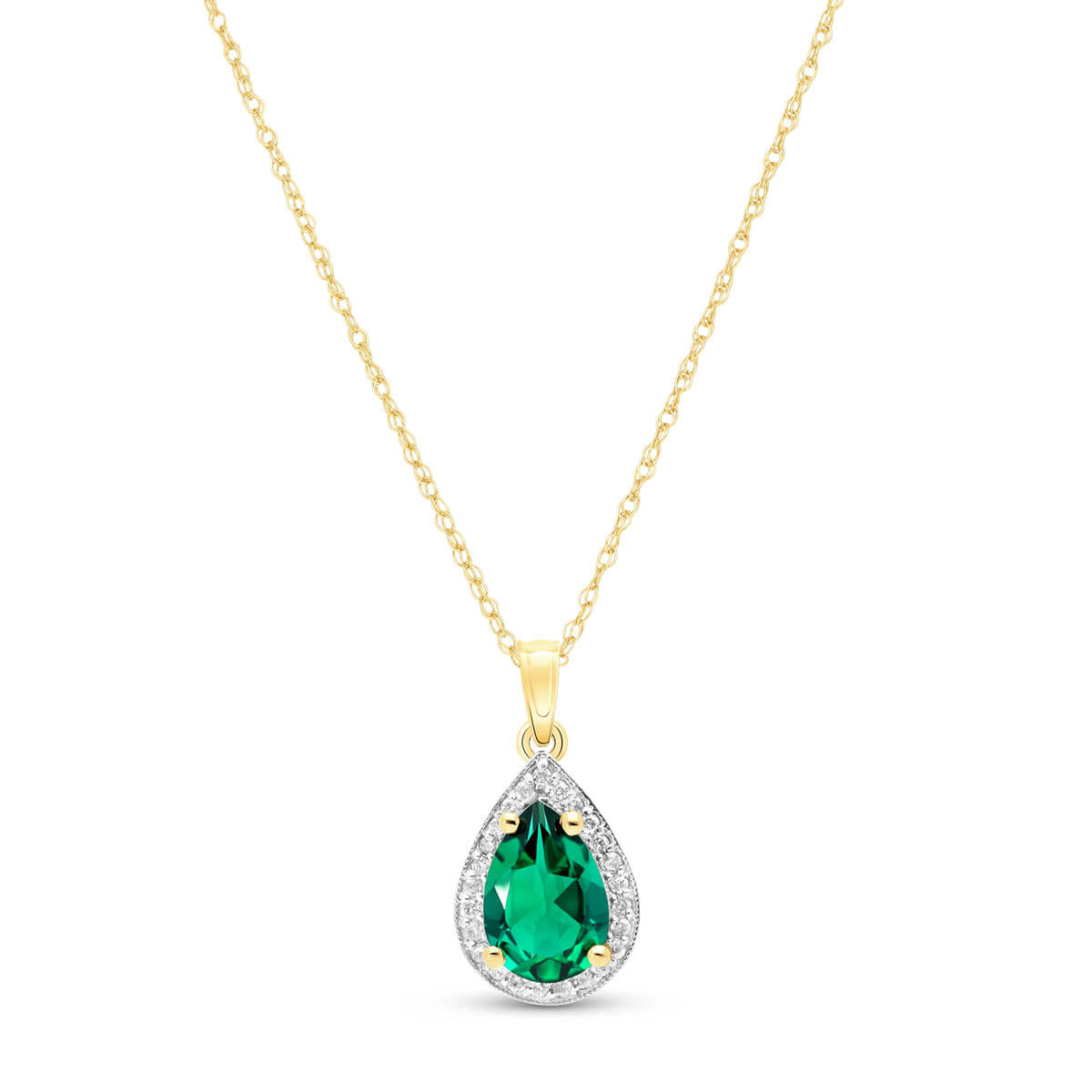 Lab Grown Emerald & Diamond Halo Pendant Necklace 1.58 ctw in 9ct Gold