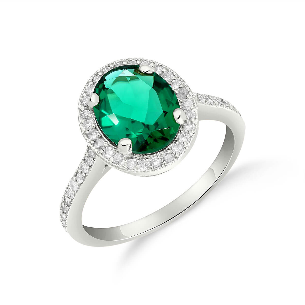 Lab Grown Emerald & Diamond Halo Ring 2.15 ctw in 18ct White Gold