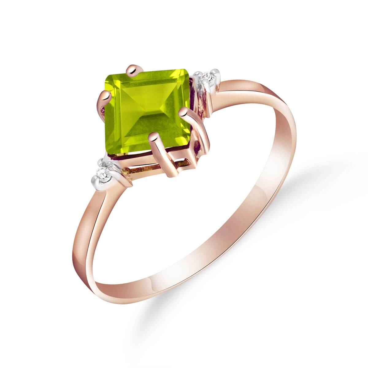Peridot & Diamond Princess Ring in 18ct Rose Gold