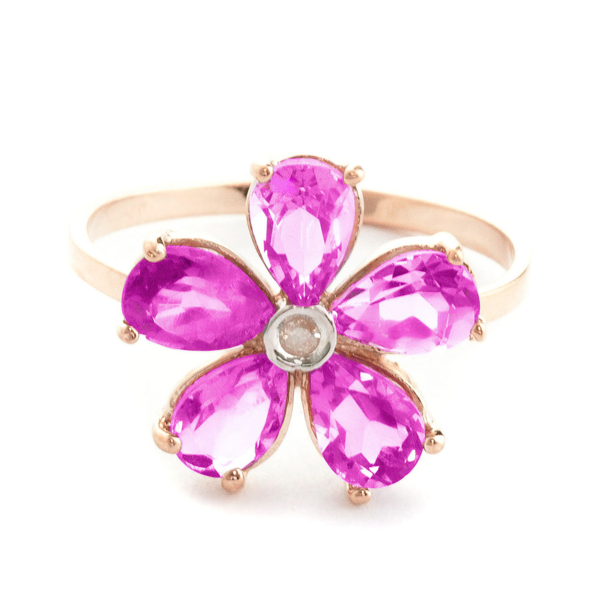 Pink Topaz & Diamond Five Petal Ring in 18ct Rose Gold