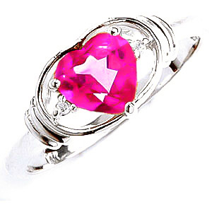 Pink Topaz & Diamond Halo Heart Ring in 18ct White Gold