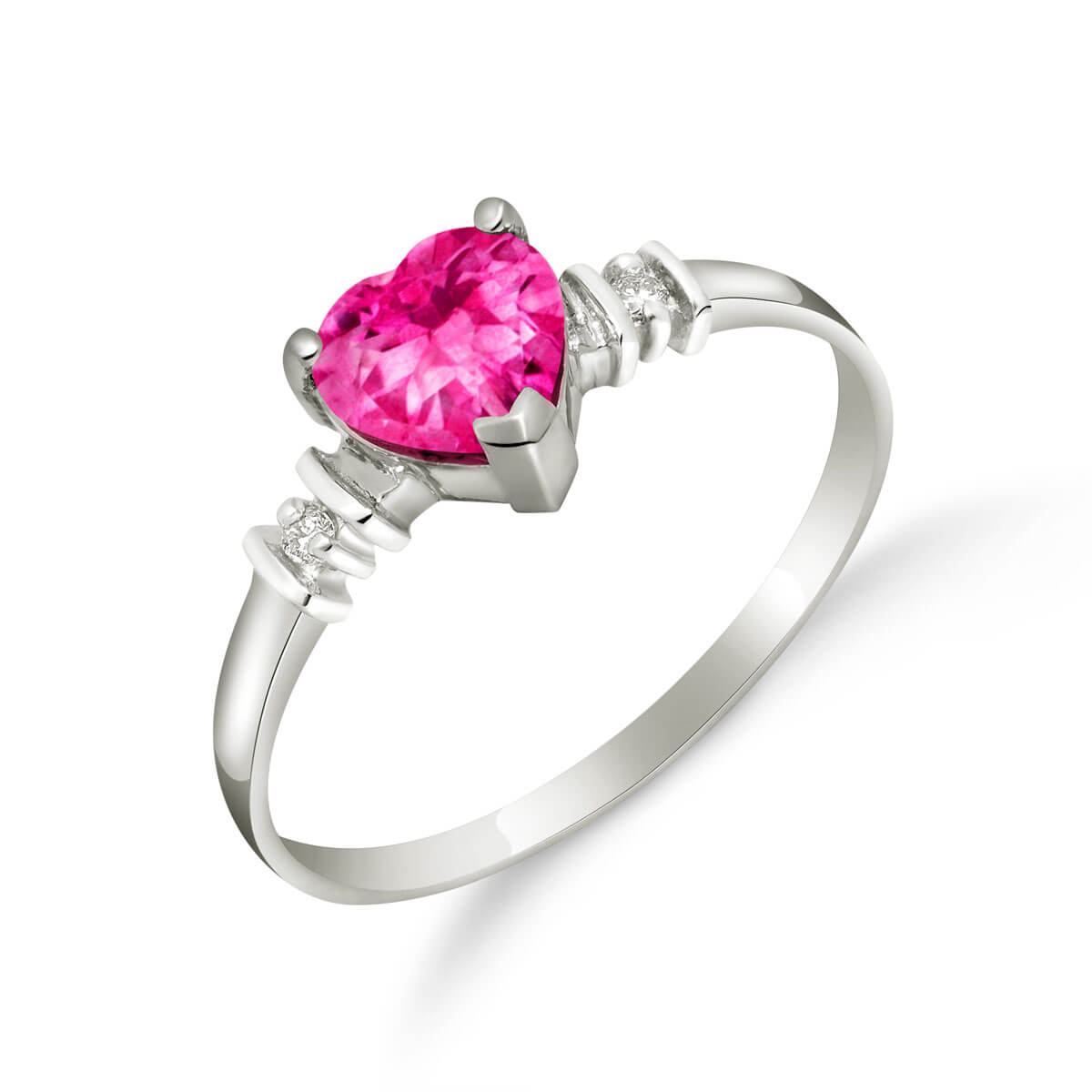 Pink Topaz & Diamond Heart Ring in 18ct White Gold