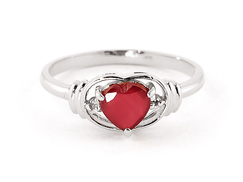 Ruby & Diamond Halo Heart Ring in 18ct White Gold