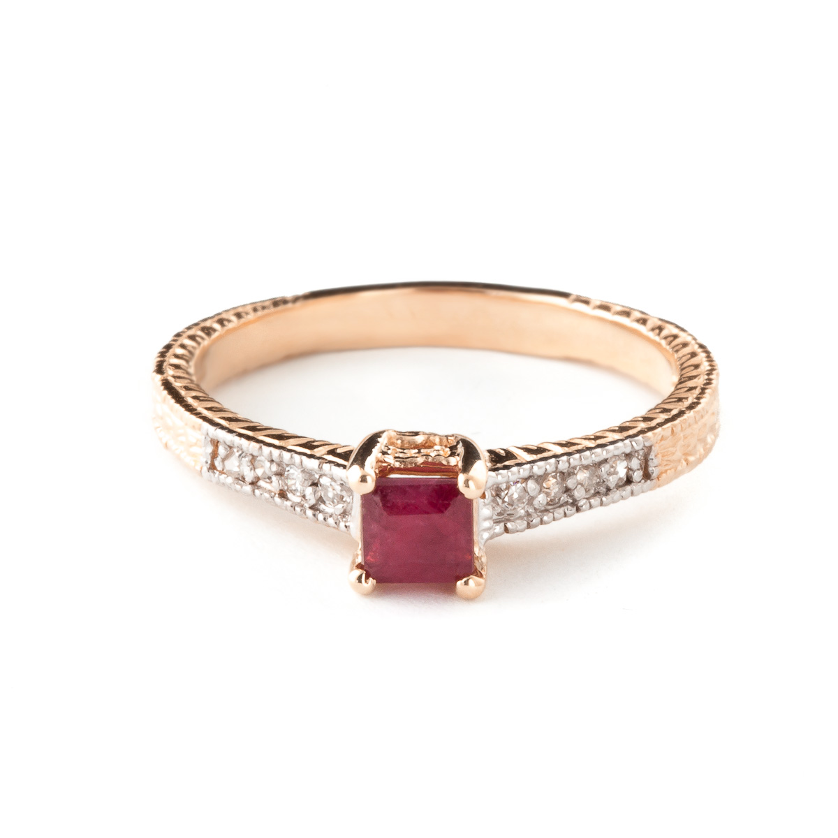 Ruby & Diamond Shoulder Set Ring in 18ct Rose Gold