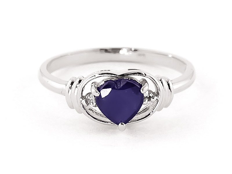 Sapphire & Diamond Halo Heart Ring in Sterling Silver