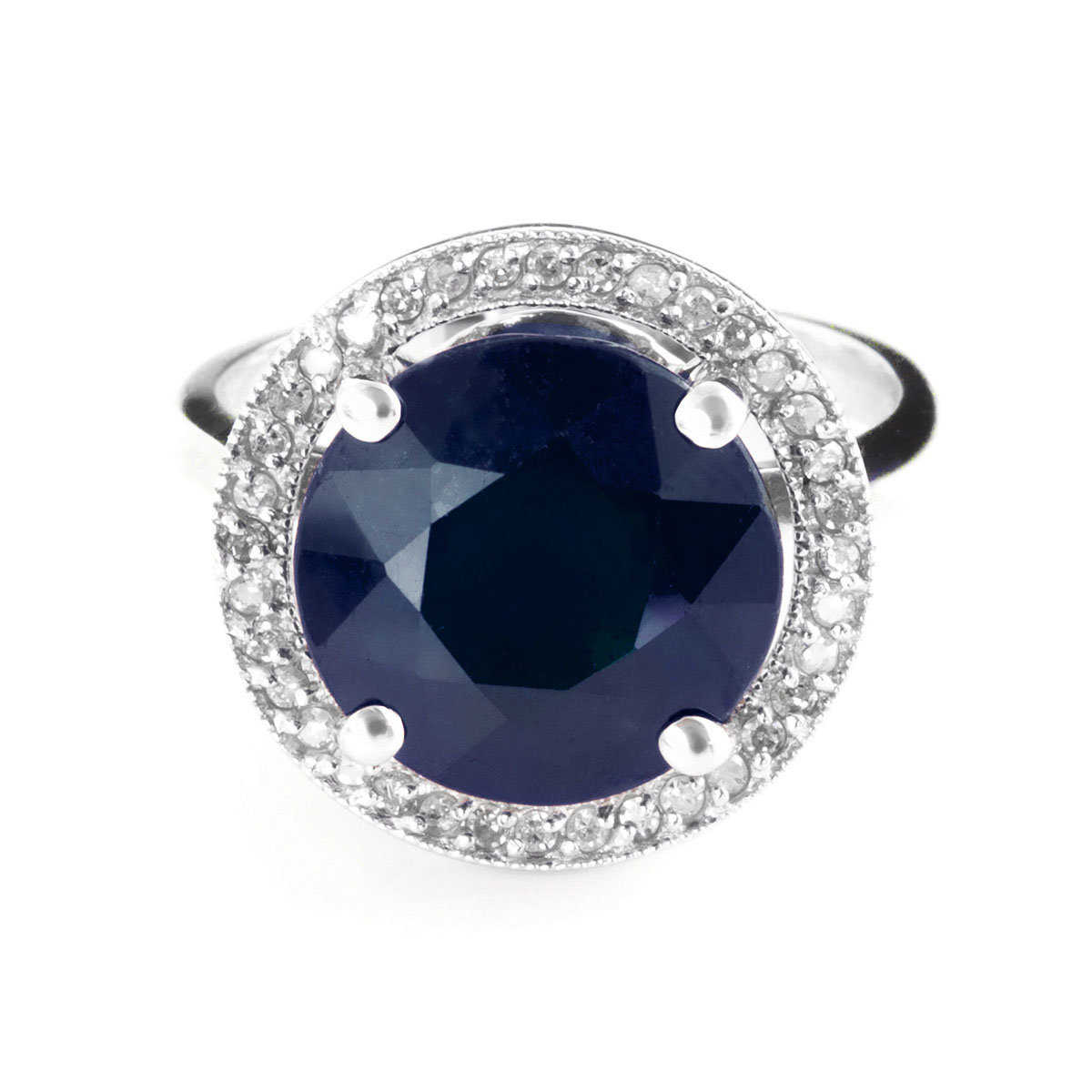 Sapphire & Diamond Halo Ring in 9ct White Gold