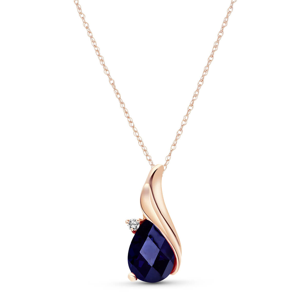 Sapphire & Diamond Pendant Necklace in 9ct Rose Gold