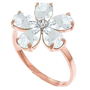 Aquamarine & Diamond Five Petal Ring in 9ct Rose Gold