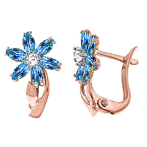 Blue Topaz & Diamond Flower Petal Stud Earrings in 9ct Rose Gold