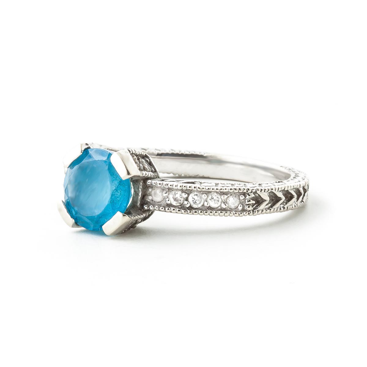 Blue Topaz & Diamond Renaissance Ring in Sterling Silver