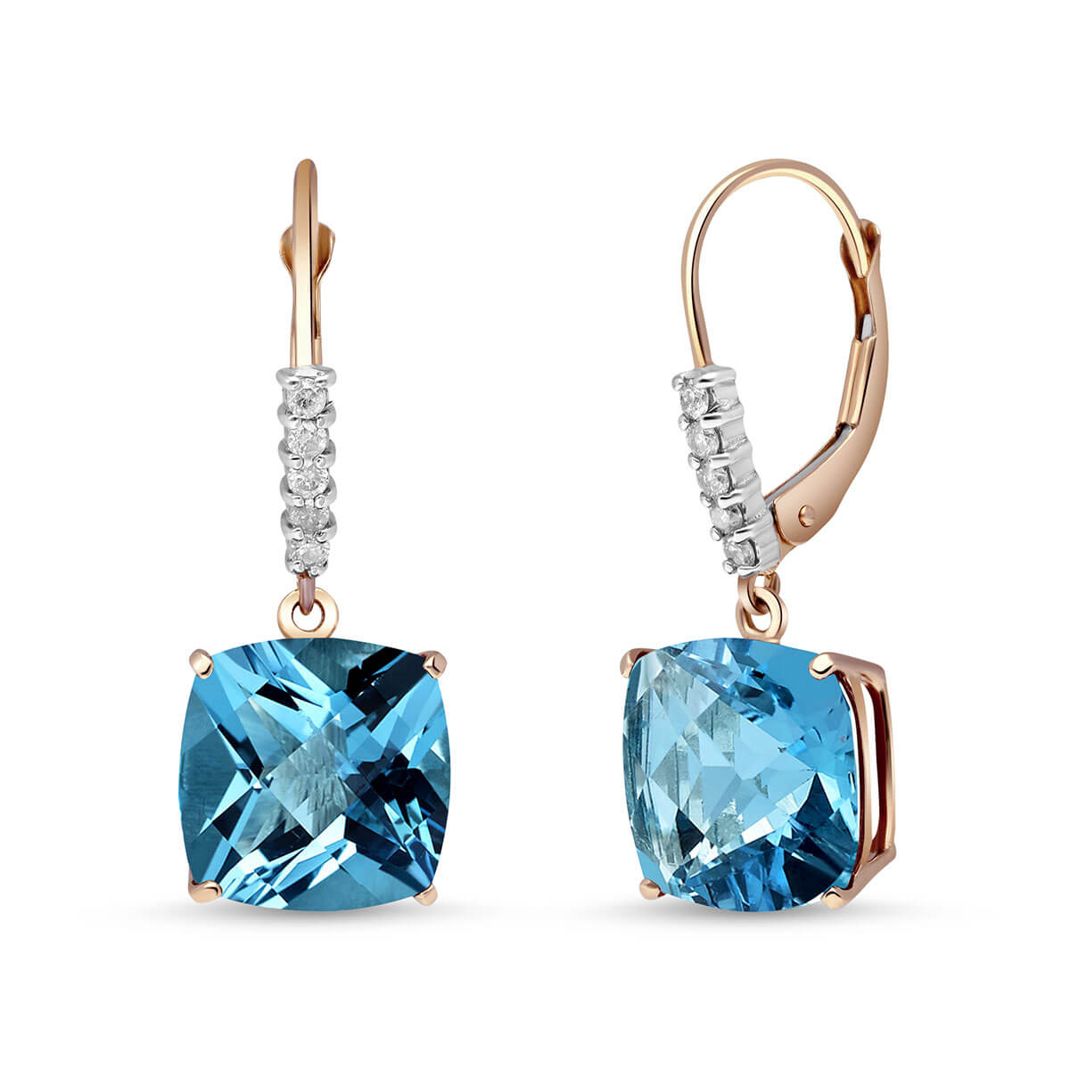 Blue Topaz & Diamond Rococo Drop Earrings in 9ct Rose Gold