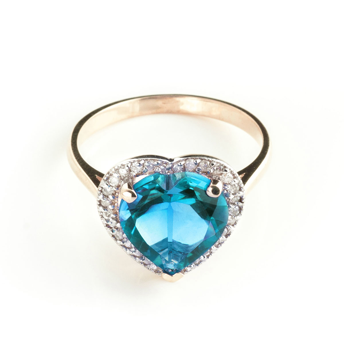 Blue Topaz Halo Ring 6.44 ctw in 18ct Rose Gold