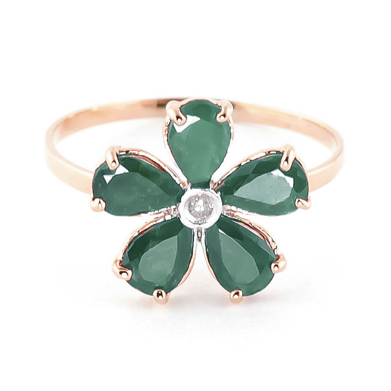 Emerald & Diamond Five Petal Ring in 18ct Rose Gold